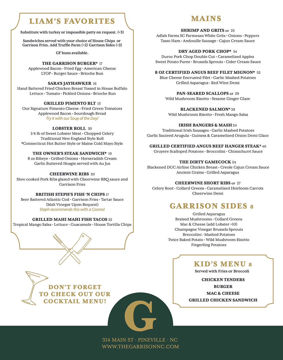 MENU | The Garrison